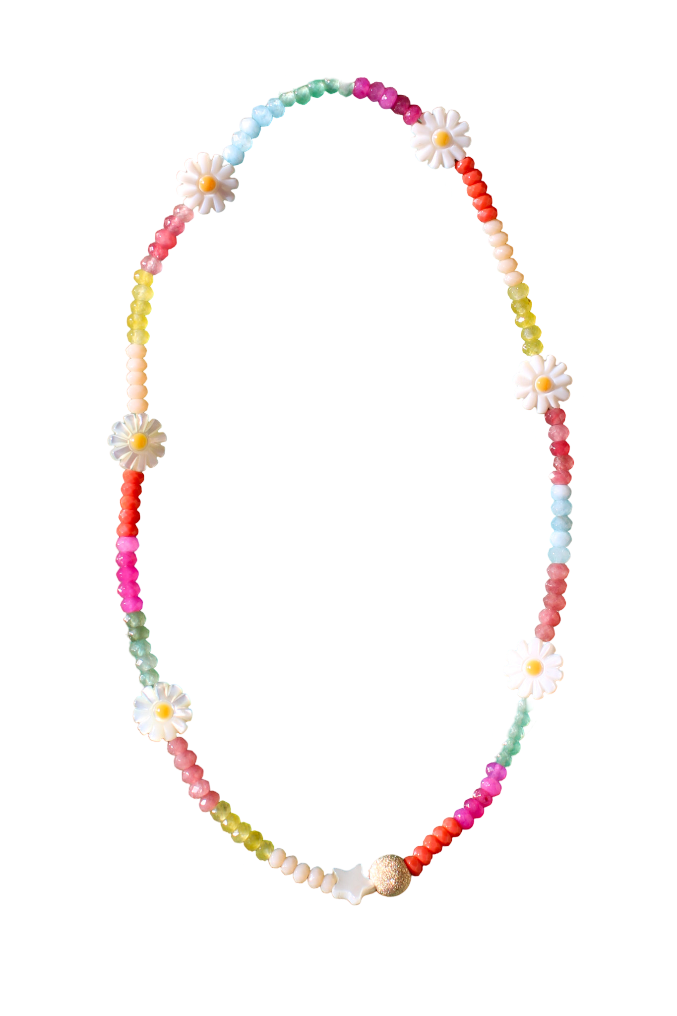 Rainbow Small Stones & Flower Charm Necklace