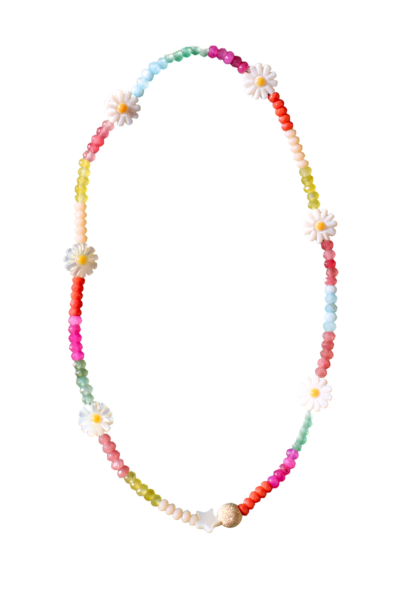 Rainbow Small Stones & Flower Charm Necklace