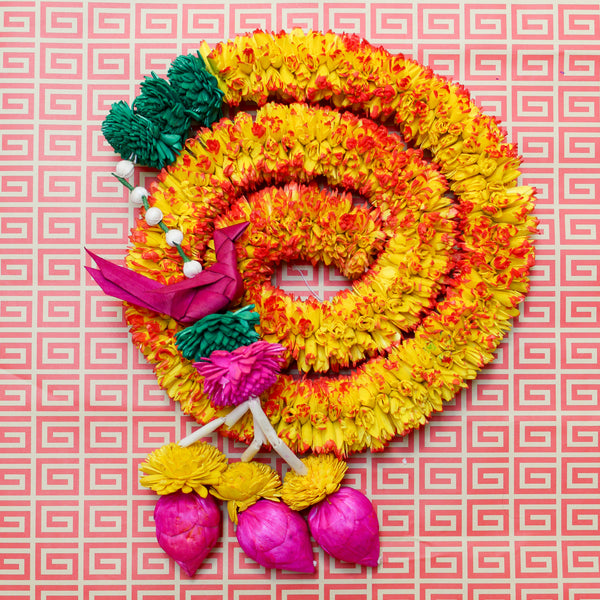 Solawood Flower Garland with Bird Tassel Detail - Yellow & Pink