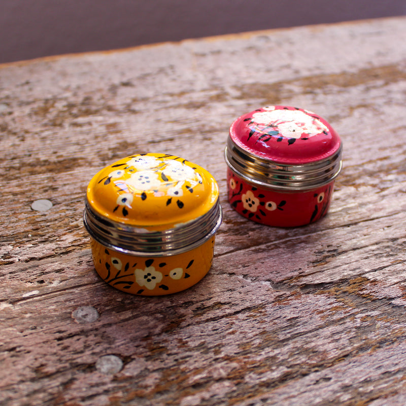 Hand-Painted Floral Metal Pill Box