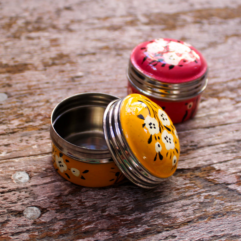 Hand-Painted Floral Metal Pill Box
