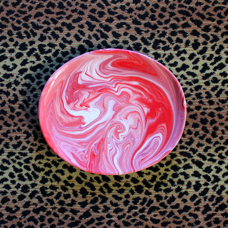 Marbled Ceramic Oval Salad Plate - Styx (Red)