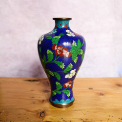 Vintage Cloisonné Vase with Blue Floral Detail