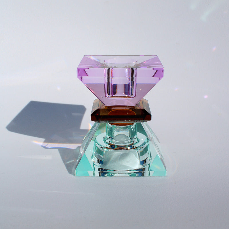Double Triangle Crystal Candleholder - Mint/Brown/Violet