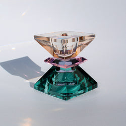 Double Triangle Crystal Candleholder - Petrol/Pink/Peach