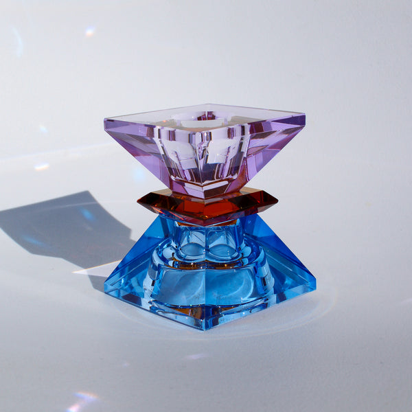 Double Triangle Crystal Candleholder - Violet/Amber/Cobalt