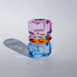Triple Stacked Crystal Candleholder - Violet/Amber/Cobalt