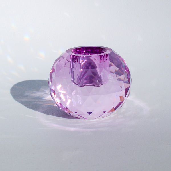 Faceted Ball Crystal Candleholder - Violet