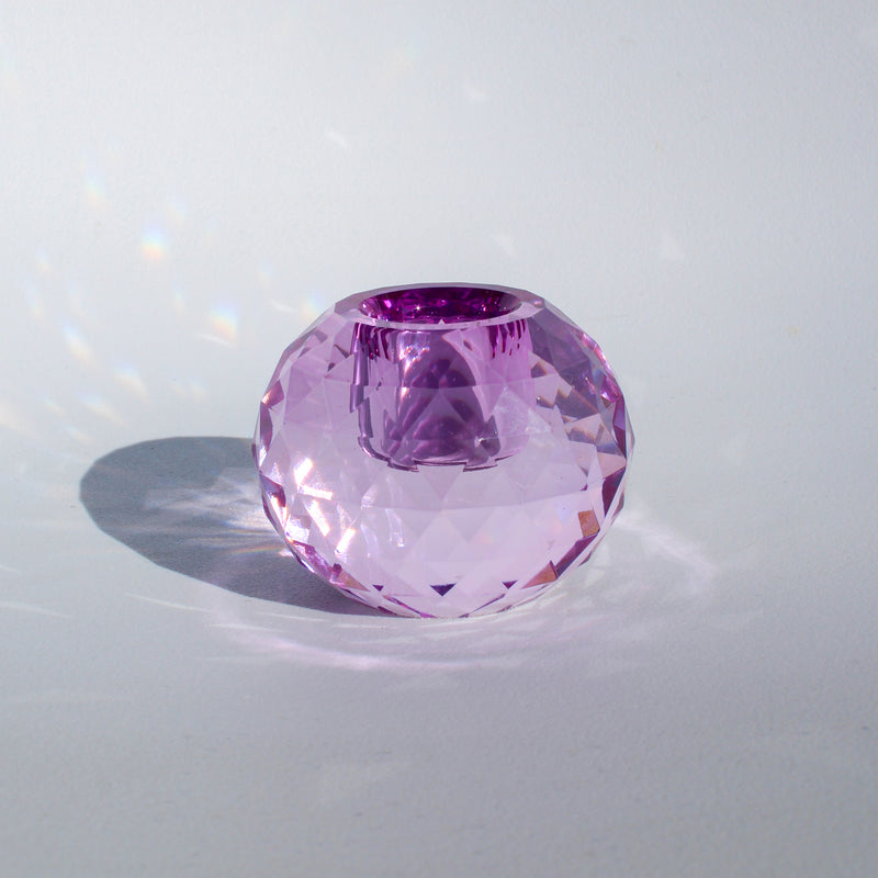 Faceted Ball Crystal Candleholder - Violet
