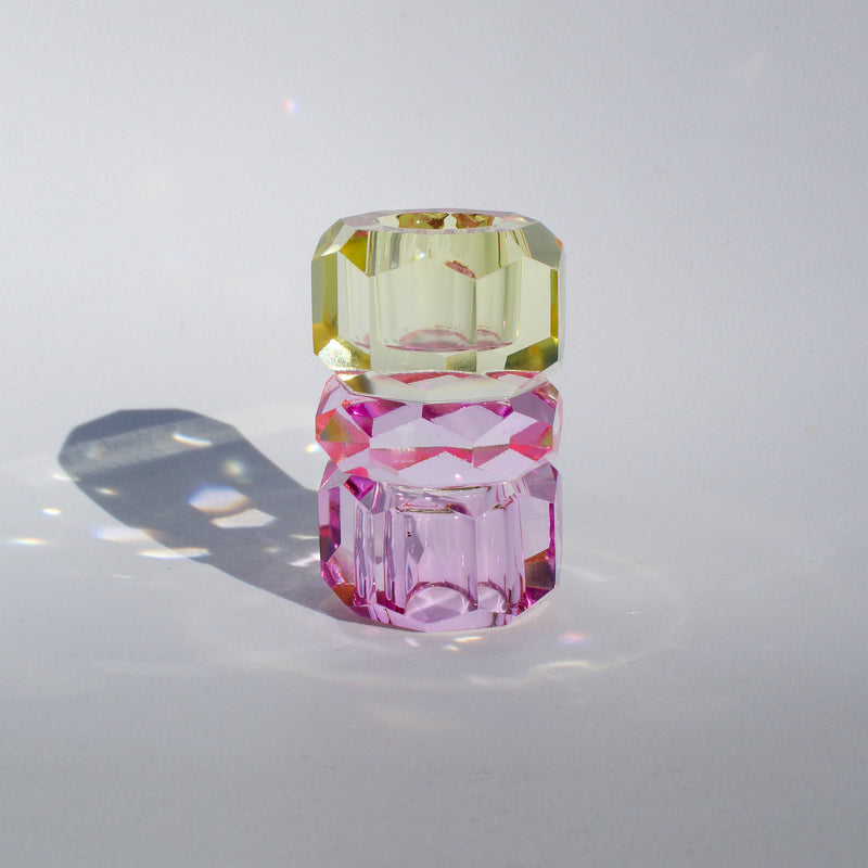 Triple Stacked Crystal Candleholder - Violet/Pink/Butter
