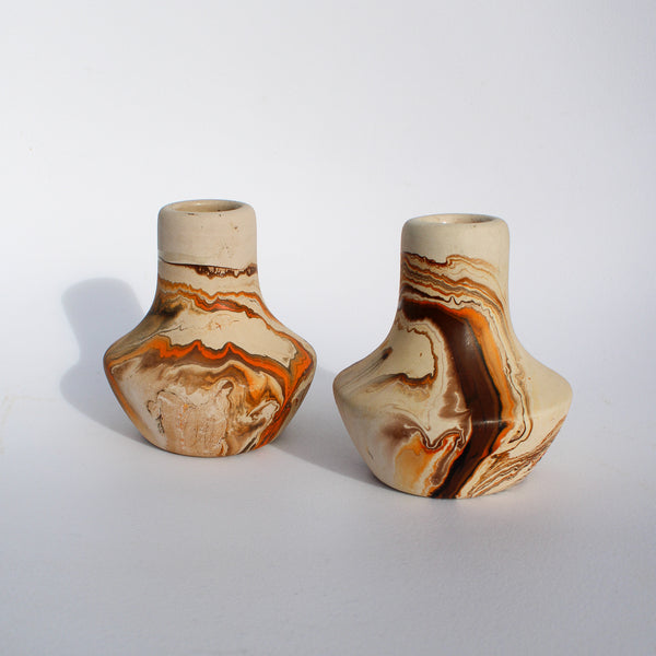 Vintage Nemadji Pottery Ceramic Candleholder/Vase - Orange/Rust