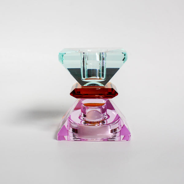 Double Triangle Crystal Candleholder - Violet/Amber/Mint