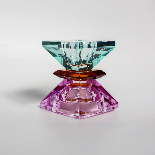 Double Triangle Crystal Candleholder - Violet/Amber/Mint