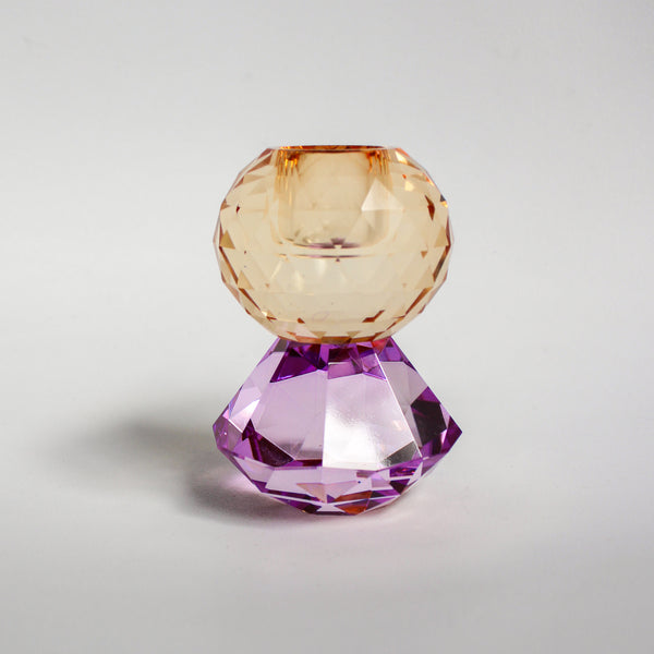 Faceted Ball on Diamond Crystal Candleholder - Violet/Butter