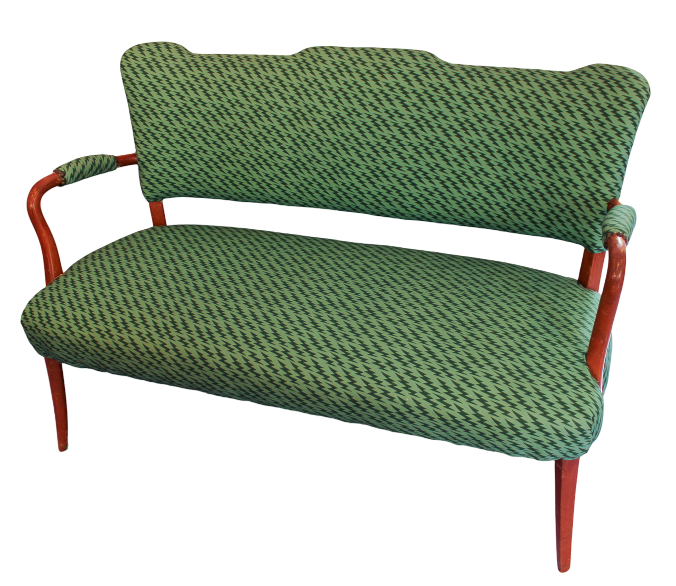 Mid Century Upholstered Settee  - Ottoline Green Lightning Bolt Fabric