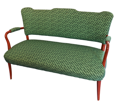 Mid Century Upholstered Settee  - Ottoline Green Lightning Bolt Fabric