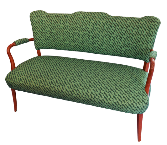 Mid Century Upholstered Settee  - Ottoline Green Lightning Bolt Fabric