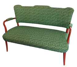 Mid Century Upholstered Settee  - Ottoline Green Lightning Bolt Fabric