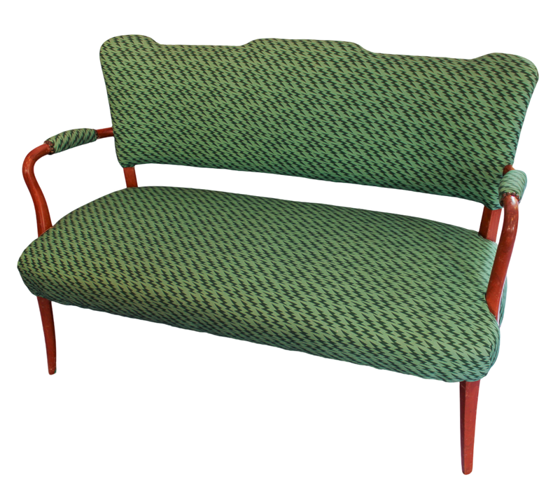 Mid Century Upholstered Settee  - Ottoline Green Lightning Bolt Fabric