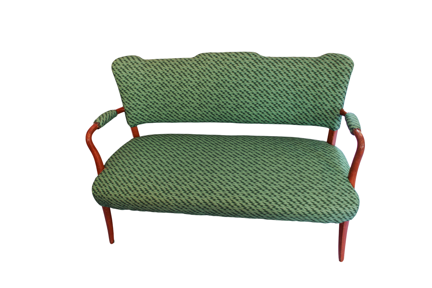 Mid Century Upholstered Settee  - Ottoline Green Lightning Bolt Fabric