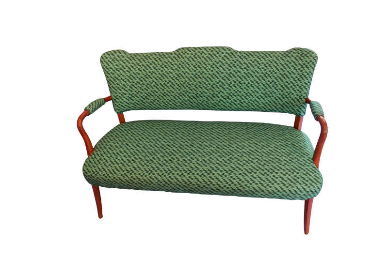 Mid Century Upholstered Settee  - Ottoline Green Lightning Bolt Fabric
