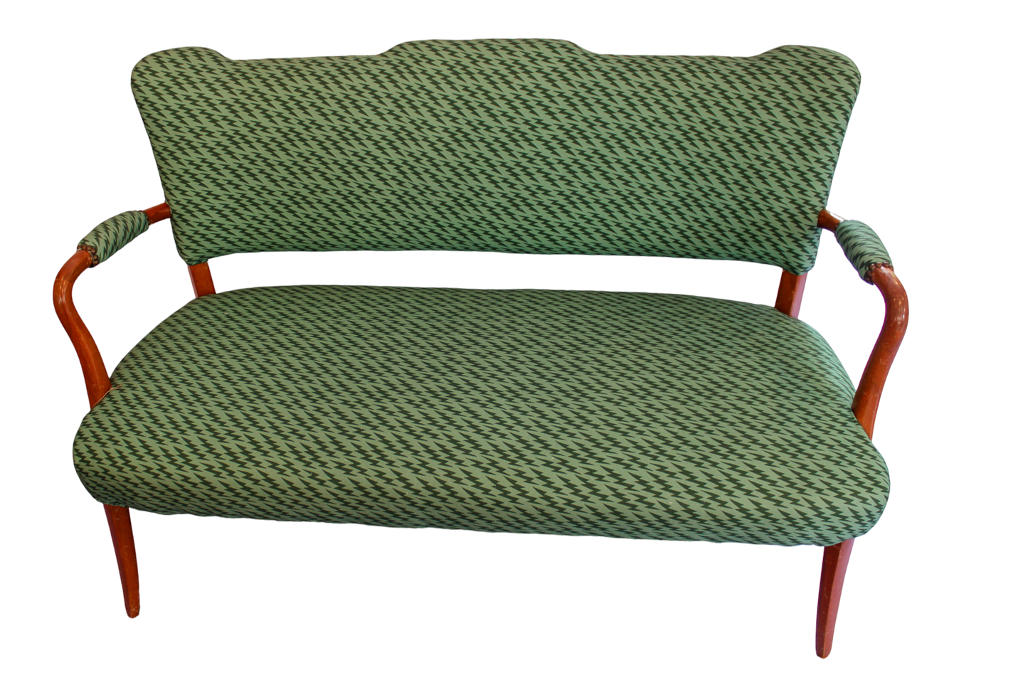 Mid Century Upholstered Settee  - Ottoline Green Lightning Bolt Fabric