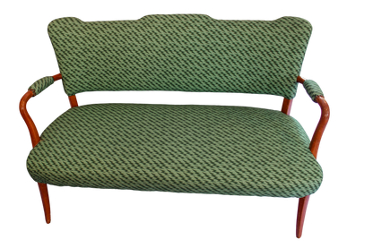 Mid Century Upholstered Settee  - Ottoline Green Lightning Bolt Fabric