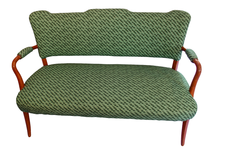 Mid Century Upholstered Settee  - Ottoline Green Lightning Bolt Fabric