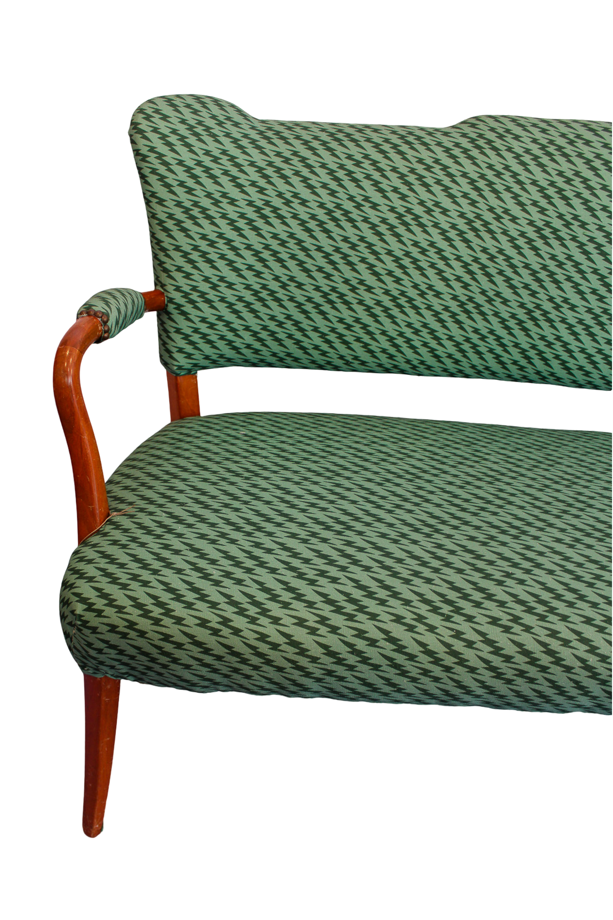 Mid Century Upholstered Settee  - Ottoline Green Lightning Bolt Fabric