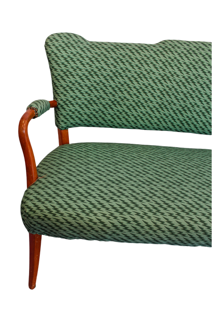 Mid Century Upholstered Settee  - Ottoline Green Lightning Bolt Fabric