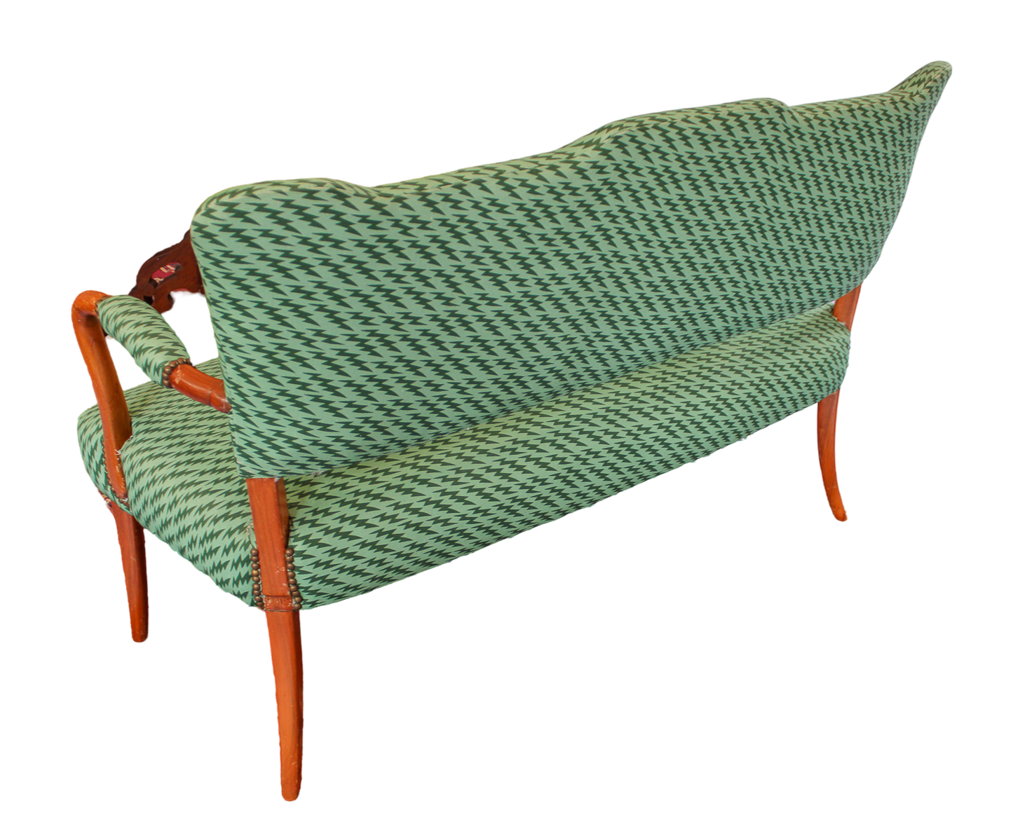 Mid Century Upholstered Settee  - Ottoline Green Lightning Bolt Fabric