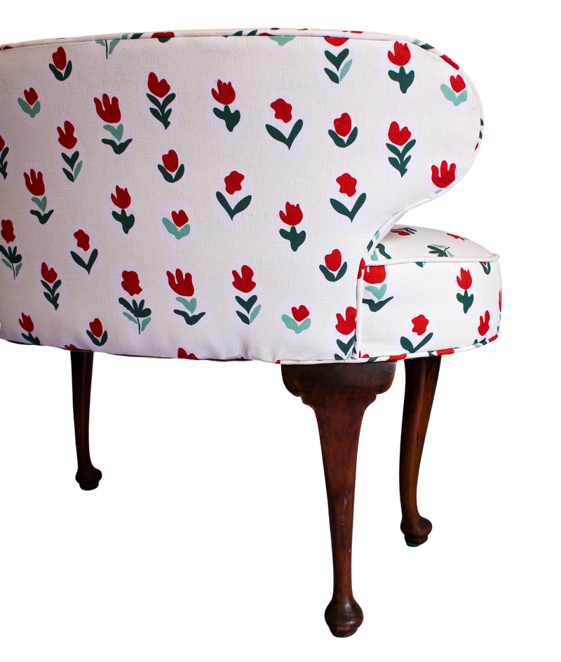 Antique Oval Back Mini Settee in Ottoline Little Wild Tulips Fabric