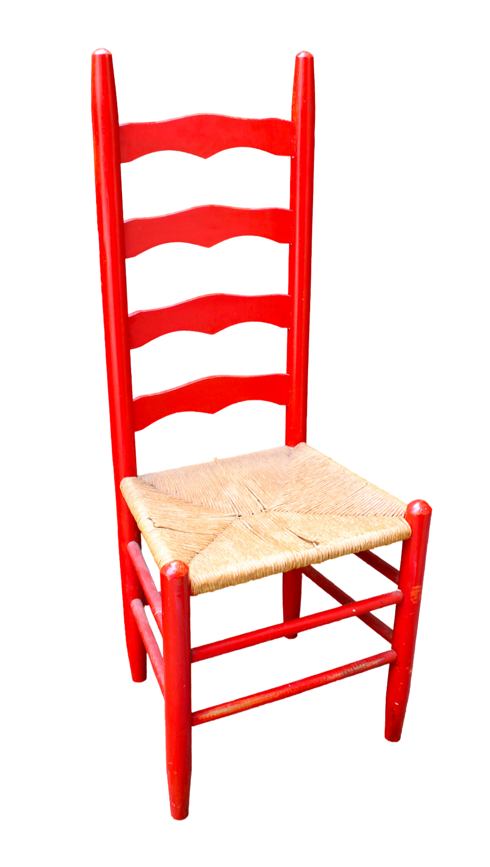 Vintage Red Rush Seat Ladder Back Chairs