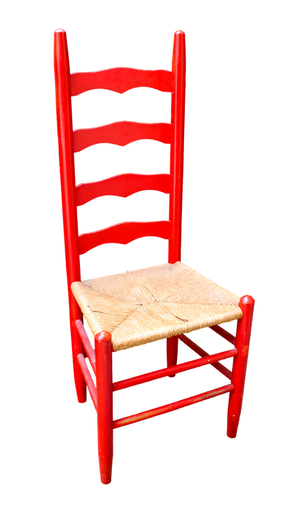 Vintage Red Rush Seat Ladder Back Chairs