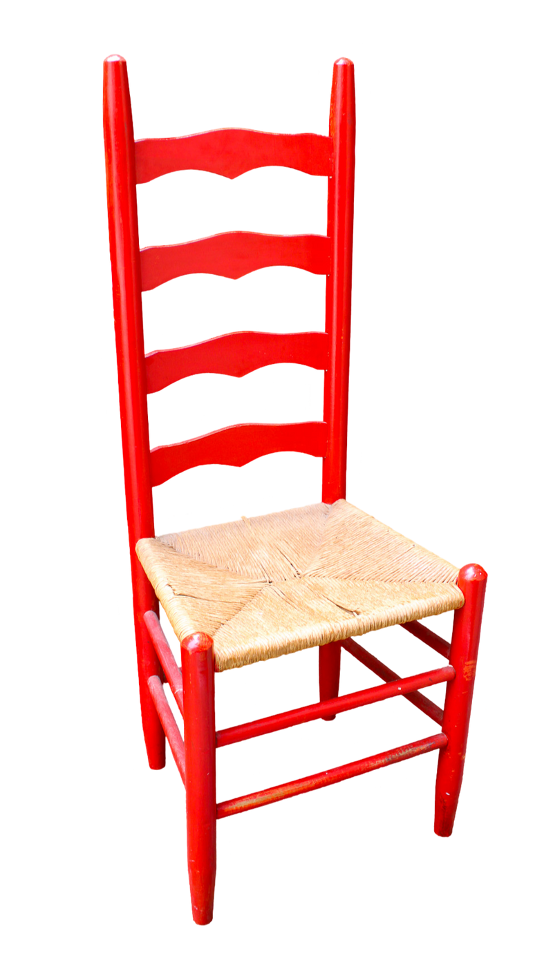 Vintage Red Rush Seat Ladder Back Chairs