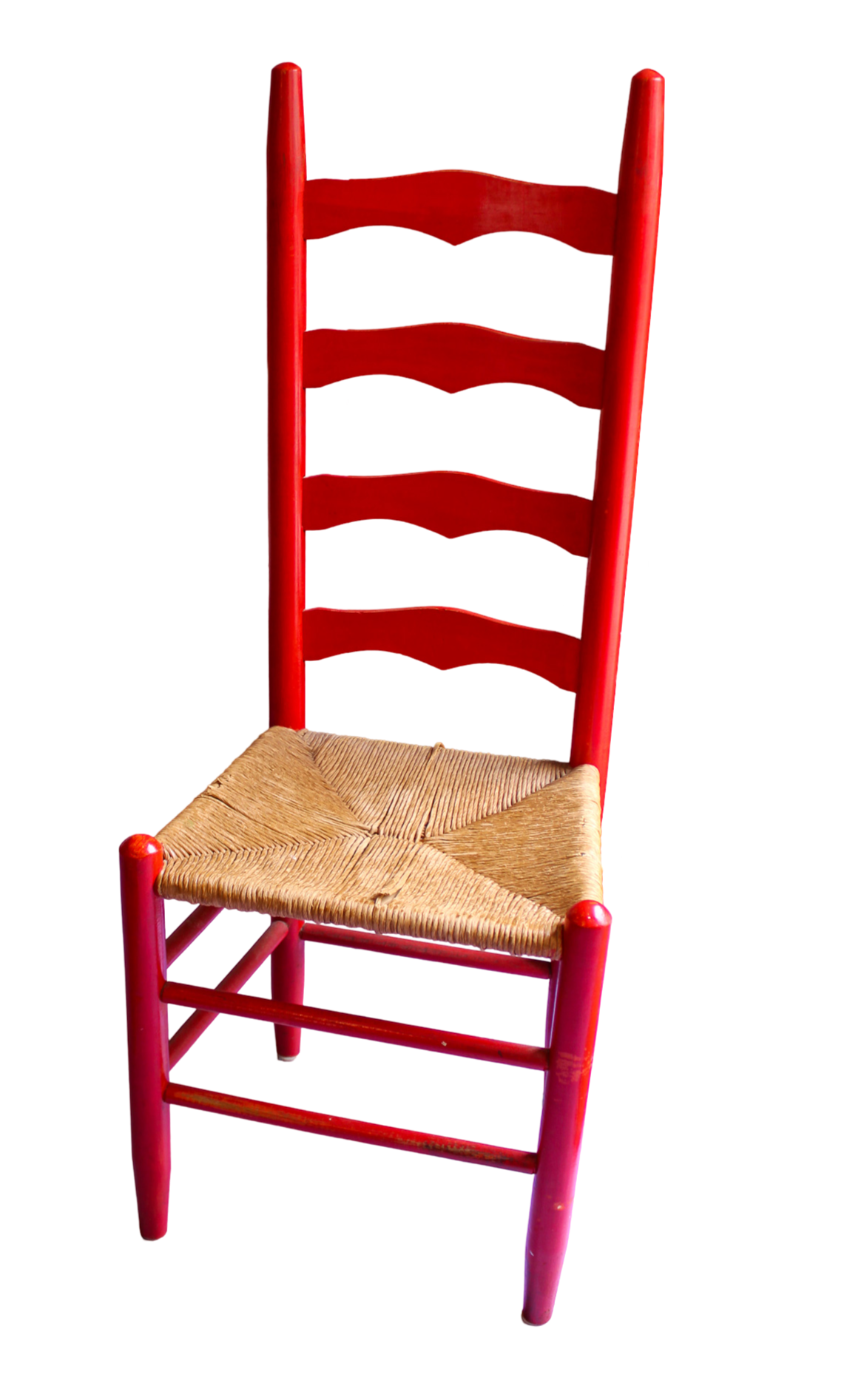 Vintage Red Rush Seat Ladder Back Chairs