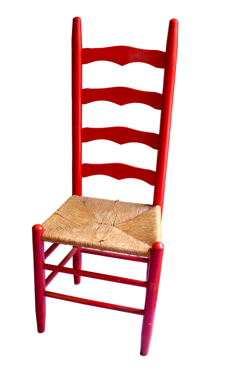 Vintage Red Rush Seat Ladder Back Chairs