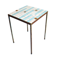 Blue and White Tile Top Mini Side Table