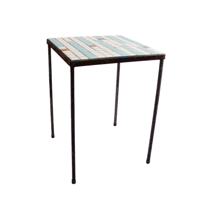 Blue and White Tile Top Mini Side Table