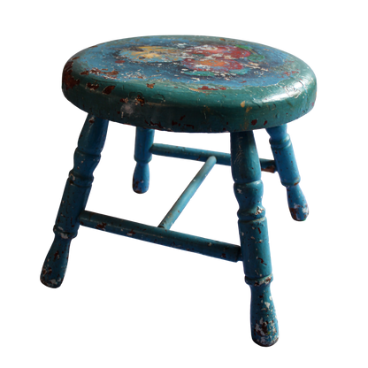 Painted Blue Stool with Fruit & Leaves