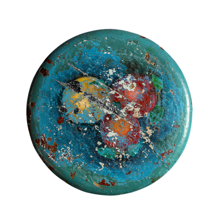 Painted Blue Stool with Fruit & Leaves