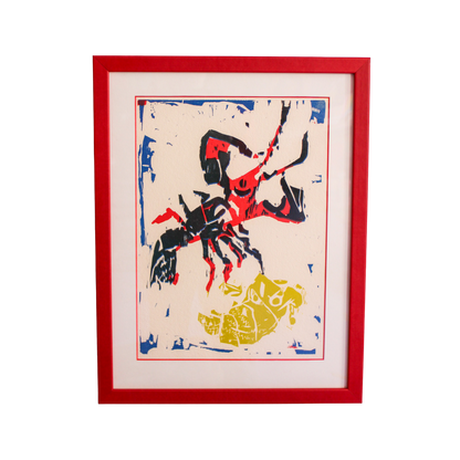 Framed "L'Ecrevisse" Woodcut Print by Bernard Lorjou, 1965