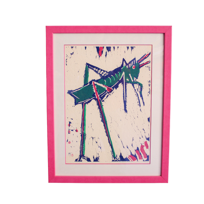 Framed "La Sauterelle" Woodcut Print by Bernard Lorjou, 1965