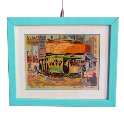 Framed San Francisco Cable Car Lithograph - Powell & Mason Streets