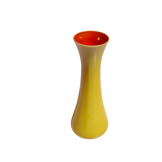 Mid Century Yellow Glass Vase with Orange Interior