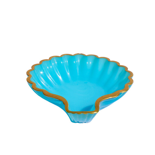 Blue Murano Glass Giant Shell Dish with Gold Rim
