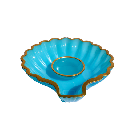 Blue Murano Glass Giant Shell Dish with Gold Rim