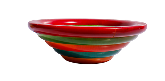 Manzoni Pietro Vintage Italian Multi Color Ring Wooden Salad Bowl