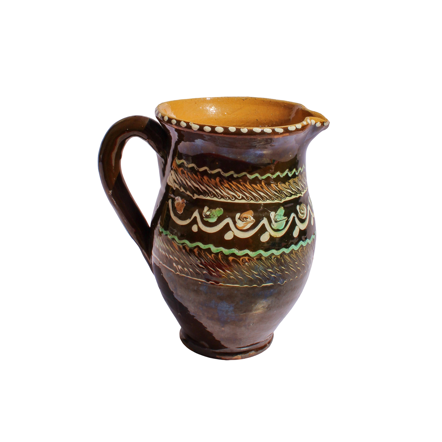 Alsace Brown French Pottery Jug with Green and White