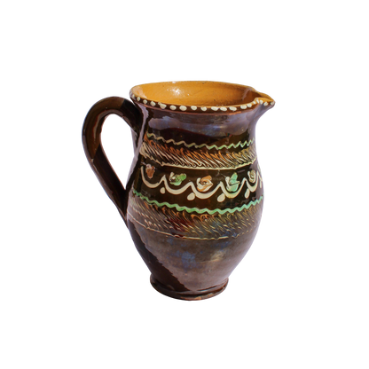 Alsace Brown French Pottery Jug with Green and White